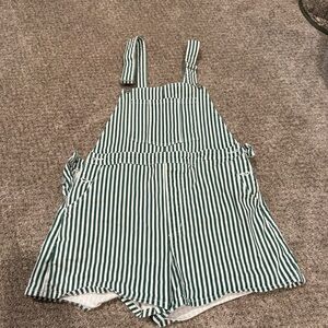 Striped Green and White Overall Shorts